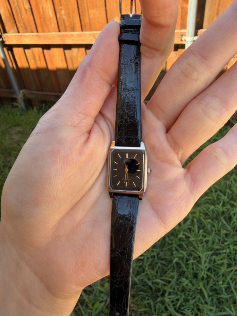 Seiko Black Dial Watch with Black Leather Strap
